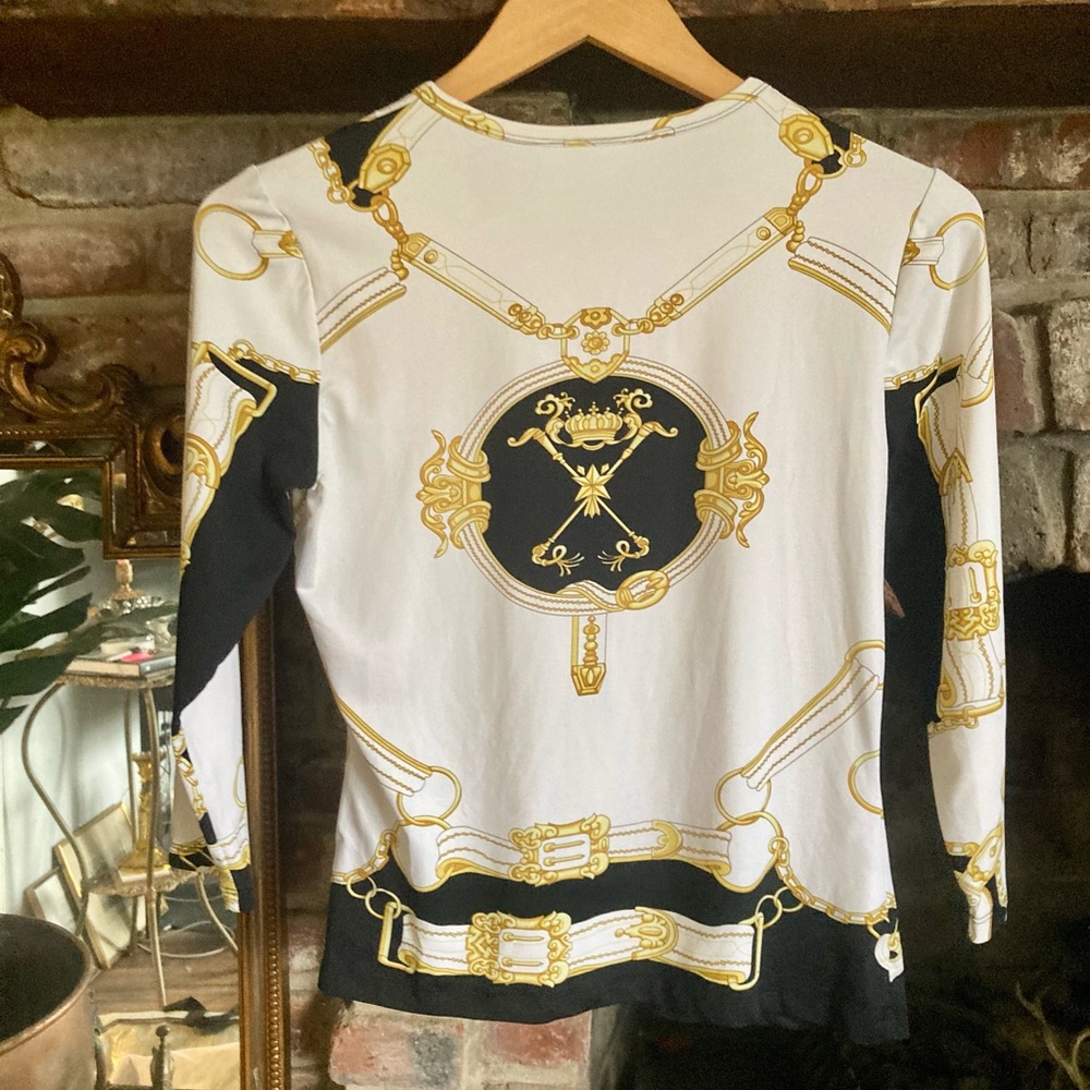 J.McLaughlin Catalina Cloth Medallion Chain Equestrian Crown Print Resort Top - Picture 10 of 16